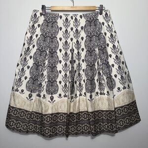 Charter Club Women's Blue Cotton Paisley Pleated Lined A-Line Flare Skirt 8